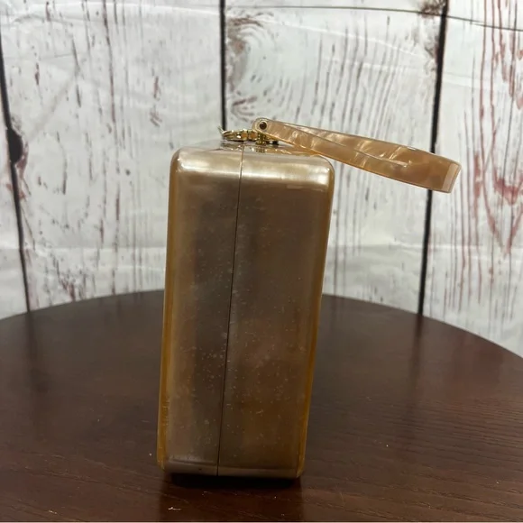 Retro Vintage Taupe Acrylic Box Bag with Gold Filigree - Picture 4 of 13